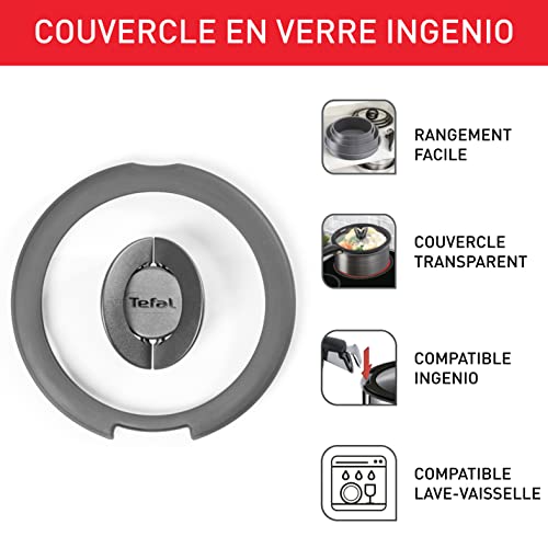41hquzncvl 1.jpg Couvercle en verre Tefal Ingenio 20 cm rangement gain de place Noir et Transparent cuisson plus rapide compatible lave-v