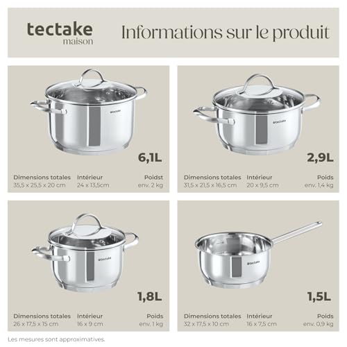 41jr4niqgjl.jpg tectake® Batterie de cuisine Inox idéal pour induction et gaz Casseroles & couvercle 7 pcs Cuisine accessoires Faitout i