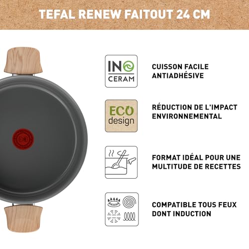 41jw2 w1n6l.jpg Revêtement antiadhésif Tefal Renew Faitout 24 cm Cuisson saine, Eco-conçue, Fabriqué en France Thermo-Signal C4254613