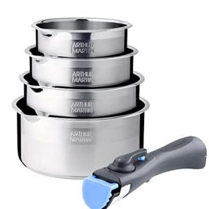 Arthur Martin - Batterie de cuisine inox 5 pièces avec manche amovible - Cuisine professionnelle - Étamine - Facile à ne