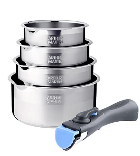 41krq0lkyvl.jpg Arthur Martin - Batterie de cuisine inox 5 pièces avec manche amovible - Cuisine professionnelle - Étamine - Facile à ne