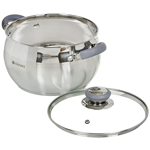 41mcxfyyql.jpg Daniks Modern Batterie de Cuisine INOX avec Couvercles en Verre - 6 Pièces, Tous Feux Dont Induction - Poignées en Silic