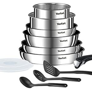 TEFAL INGENIO EMOTION Batterie de cuisine argent 12 pièces inductions poêles et casseroles pour cuisine professionnelle