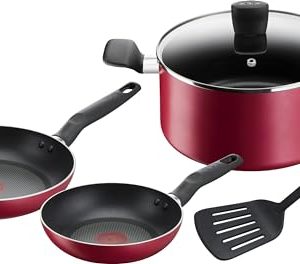 Poêles Tefal Lot de 5 Pièces Pas d'Induction + Faitout, Adultes, Cuisine À La Maison, Revêtement Antiadhésif, Indicateur