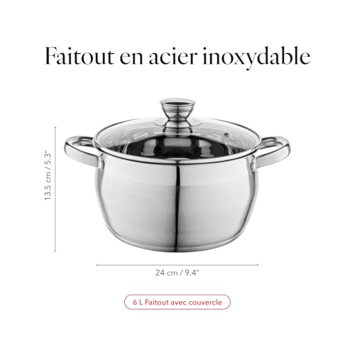 41qfxhqfitl.jpg FLORINA Marmite Inox 6 l OLIVER I Diamètre de 24 cm I Convient à l'Induction et tous Les Feux I Casserole Acier Inoxydab