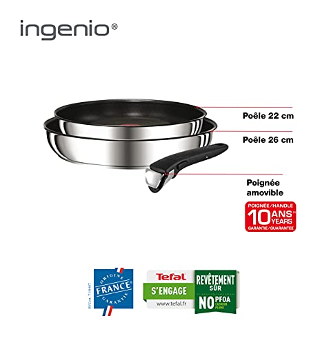 41qjl b7s.jpg Tefal INGENIO PREFERENCE Lot de 2 Poêles Antiadhésif + Poignée Amovible Induction, Fabriqué en France, Inox | Meilleures