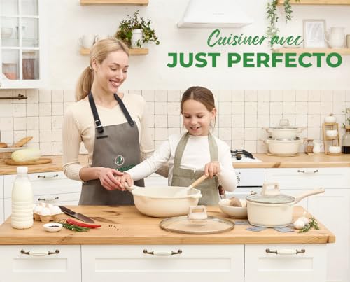 41s2y4hlpsl.jpg PERFECTO Batterie de cuisine induction - set de poêles tout feux anti-adhésives - lot 15 pièces couleur beige - couvercl