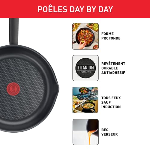 41thgbnpzdl.jpg Poêles Tefal Day by Day, Revêtement antiadhésif, Cuisine Familiale, Cuisine Maison, Thermo-Signal, Fabriqué en France, D