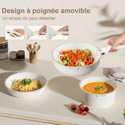 41ttmnped3l.jpg YASHE Batterie de Cuisine Crème Passe au Four Antiadhésif pour Induction