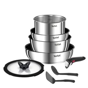Tefal Ingenio L8979804, Batterie de cuisine 8 pièces, Acier inoxydable et revêtement antiadhésif, Poignée amovible, Indu