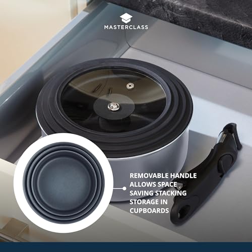 41u3atsnytl.jpg Kitchencraft Set de 3 Casseroles Antiadhésives Induction Pour Cuisine Économiseur D'Espace Gris 5 Pièces
