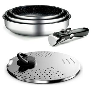 Backen 291505 - Set de Poêles Induction 20-24-26cm | Acier Inoxydable, Revêtement Antiadhésif | Cour Coverage Mutli-Posi
