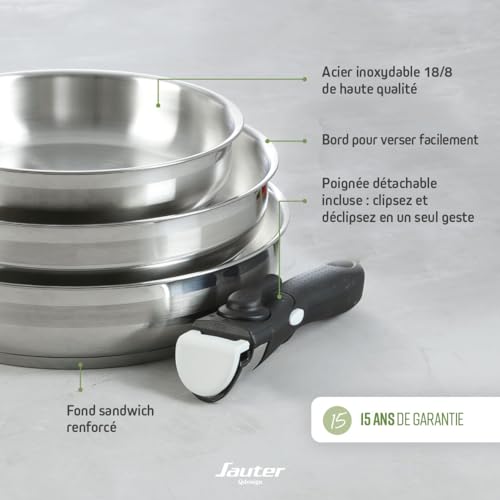 41vtqvxflql.jpg Batterie de cuisine à induction Qdesign 4 pièces - Acier inoxydable - Lot pour tous types de feux - Sans PFOA - Argenté