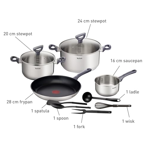41woh6w3kbl.jpg Tefal Daily Cook G713SB45 Batterie de cuisine 11 pièces, induction, antiadhésif et inoxydable