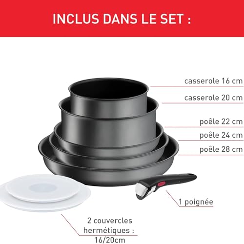 41wszumug5l.jpg Tefal Ingenio Batterie de cuisine 8 pièces pour induction, Revêtement antiadhésif résistant, Empilable Daily Chef