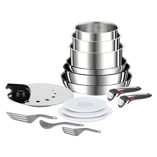 41xcdvjvfl.jpg ### Tefal Ingenio Preference Batterie de Cuisine 15 Pièces Induction Acier Inoxydable Revêtement Antiadhésif Empilable C