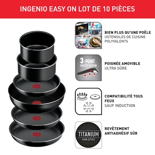 41zeh3ywkwl.jpg Tefal Ingenio Batterie de cuisine 10 pièces, Antiadhésif, Économique pour la famille française, Convient à tous les four
