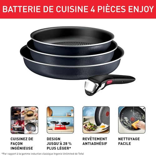 41zlratztsl.jpg Tefal Ingenio Enjoy - Batterie de cuisine 4 pièces légers et résistants - Poignées amovibles - Technologie Light Tech -