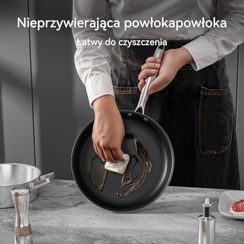 511upo7aodl.jpg COOKNANO - Poêles Anti-Adhésives 20, 24 et 28 cm - Revêtement en Acier Inoxydable 4 Épaisseurs - Convient à Toutes les P