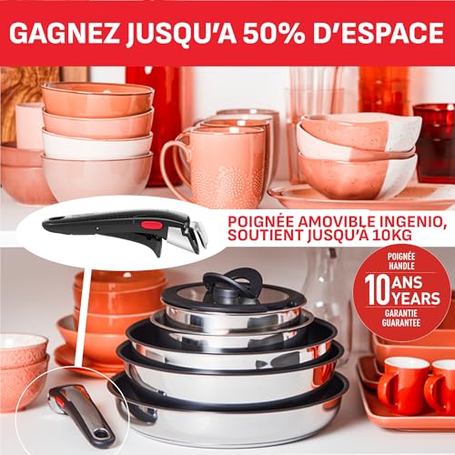 517ienjdjml 1.jpg Casseroles Tefal Ingenio Lot de 4 PC Induction Acier Inoxydable Empilable On L898S334