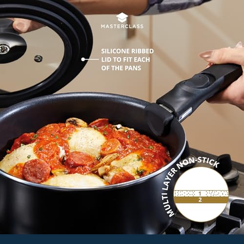 518jege0ufl.jpg Kitchencraft Set de 3 Casseroles Antiadhésives Induction Pour Cuisine Économiseur D'Espace Gris 5 Pièces
