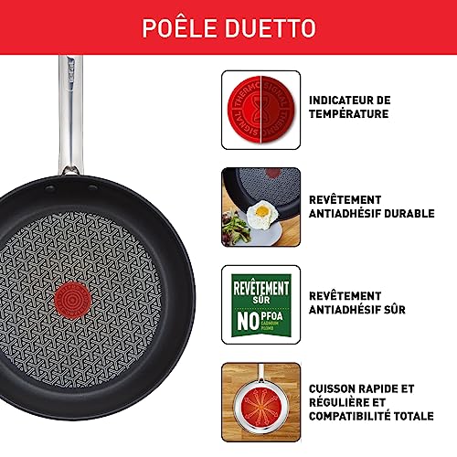 518wkotr7kl.jpg Poêles Tefal Duetto A704S363 Induction 20/24/28 cm Acier Inoxydable Antiadhésif Cuisson Saine Thermostatique Mojave