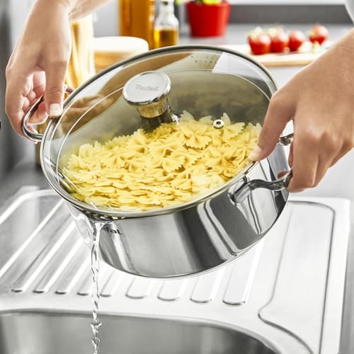519zrbx6vnl.jpg Tefal Faitout 24 cm Induction Acier Inoxydable 18/10 10 Ans Garantie Couvercle Filtrant Verre Base 3 Couches Duetto A705