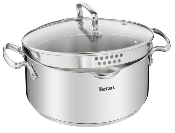 Tefal DUETTO+ G7194455 poêle Acier inox rond - Cuisine professionnelle - Grande résistance au rayonnement - 24 cm