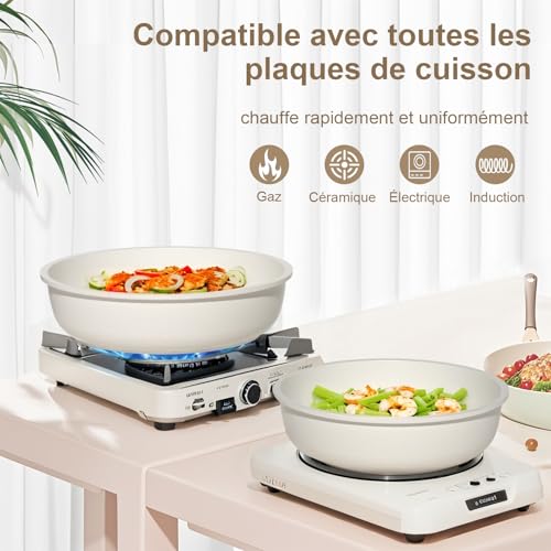 51ctpxuptol.jpg YASHE Batterie de Cuisine Crème Passe au Four Antiadhésif pour Induction