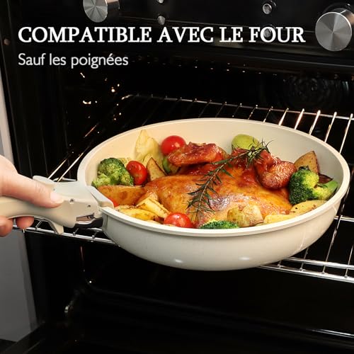 51fiufqgb8l.jpg GiPP - Ensemble de Casseroles et Poêles en Céramique Antiadhésif - Professionnels avec Poignées Détachables, Sans Produi