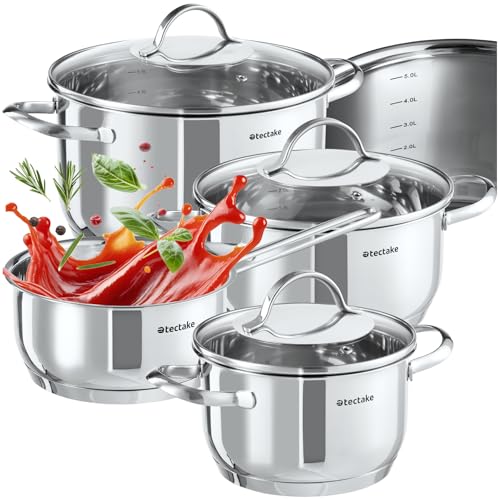 51ggjdh6dgl.jpg tectake® Batterie de cuisine Inox idéal pour induction et gaz Casseroles & couvercle 7 pcs Cuisine accessoires Faitout i
