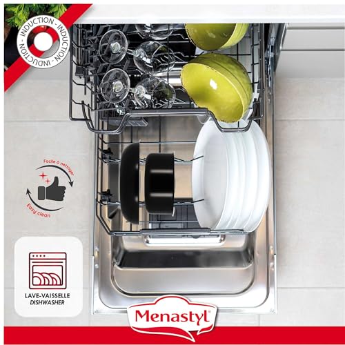 51icuuaek4l.jpg MENASTYL SET DE 5 PIÈCES IRIS aluminium NOIR induction 2 casseroles 16/18CM + 2 poêles 22/26CM + poignée amovible - 6020
