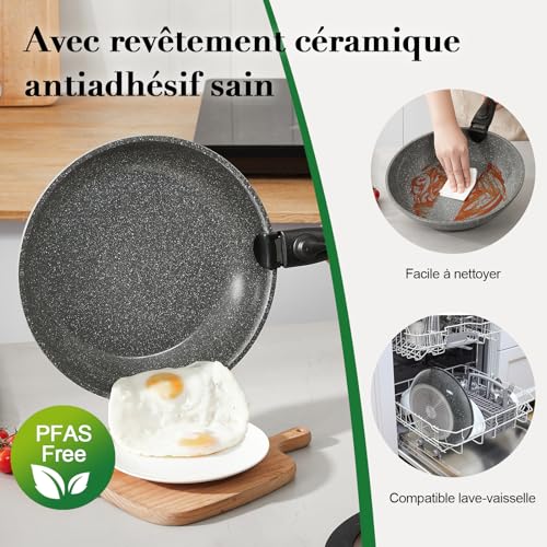 51k5gsabsel.jpg ESEVOLO Batterie de cuisine Gris induction Antiadhésif Ceramique PFAS Revêtement Empilable Poignées Amovibles Lot Casser