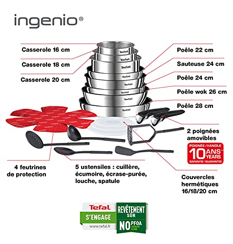 51l6bd3bins.jpg Tefal Ingenio Emotion Batterie Cuisine Induction L925SM14 pour Cuisine Profesionnelle - Poêles, Casseroles et Wok - 22 P
