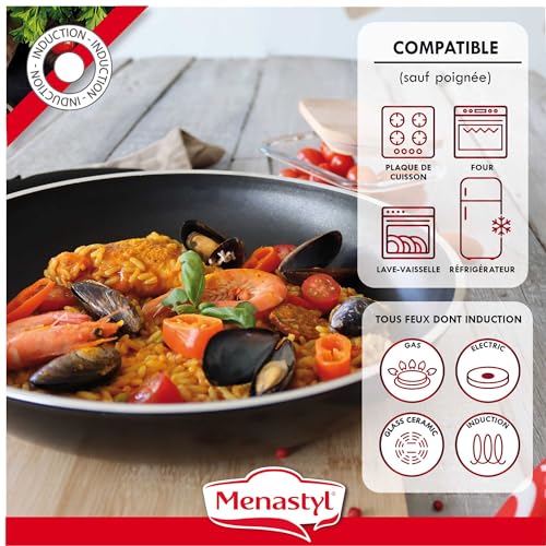51njqtln28l.jpg MENASTYL SET DE 5 PIÈCES IRIS aluminium NOIR induction 2 casseroles 16/18CM + 2 poêles 22/26CM + poignée amovible - 6020
