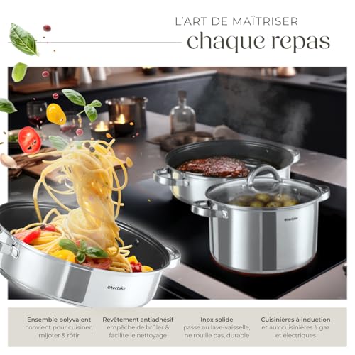 51pxkixu9xl.jpg tectake® Set de casseroles et poêles inox anti-adhésif pour induction cuisinère gaz et vitrocéramique idéal pour cuisini