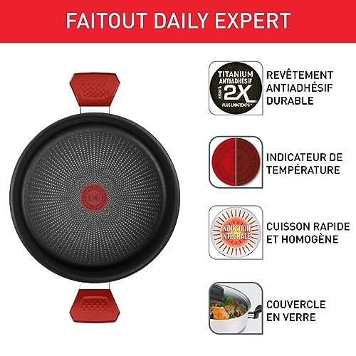 51qkkmmkydl.jpg Tefal Faitout 24 cm Induction Couvercle en verre Indicateur de température Repas délicieux et sains Daily Expert C289460