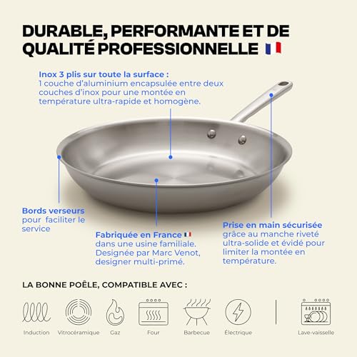 51smtshf0bl.jpg Poêle induction Atma la Bonne 30cm - Inox triple couche - Sans PFAS - Fabriquée en France