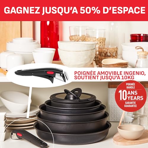 51v6iqpfhtl.jpg Tefal Ingenio Batterie de cuisine 8 pièces pour induction, Revêtement antiadhésif résistant, Empilable Daily Chef