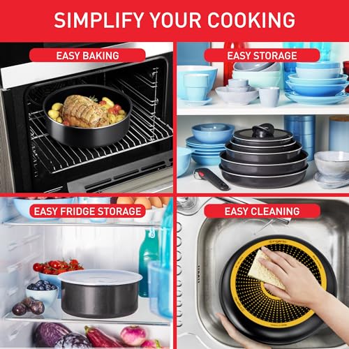 51w6jrfpjl.jpg Tefal Ingenio Easy ON Set de Casseroles et Poêles, 10 Pièces Empilables, Poignée Amovible, Gain de Place, Antiadhésif, N