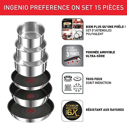 51wklzqxrxl.jpg ### Tefal Ingenio Preference Batterie de Cuisine 15 Pièces Induction Acier Inoxydable Revêtement Antiadhésif Empilable C