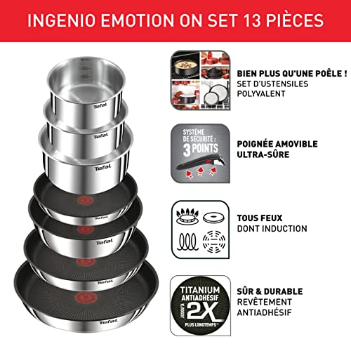 51ypallckul.jpg Tefal Ingenio Emotion Batterie de cuisine 13 pièces, Acier inoxydable, Empilable, Garantie 5 ans, Revêtement antiadhésif