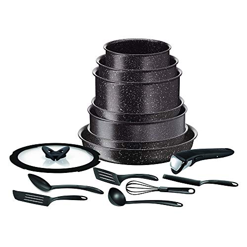 51zlbmhdo9l.jpg Tefal Ingenio Batterie de cuisine 15 pièces induction antiadhésif fabriqué en France Extrême effet pierre L6789102 marro