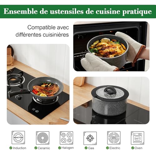 51aped4o1dl.jpg ESEVOLO Batterie de cuisine Gris induction Antiadhésif Ceramique PFAS Revêtement Empilable Poignées Amovibles Lot Casser