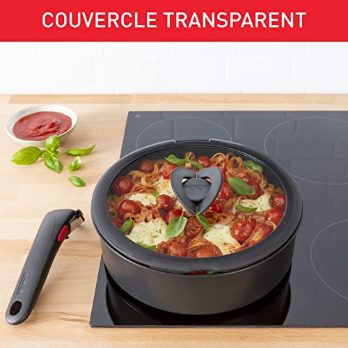 51ef0cgidzl 1.jpg Couvercle en verre Tefal Ingenio 20 cm rangement gain de place Noir et Transparent cuisson plus rapide compatible lave-v