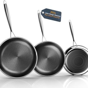 Kiseely - Poêles antiadhésives diamant 26cm+28cm+30cm, Acier inoxydable de première qualité, Compatible induction, Sans
