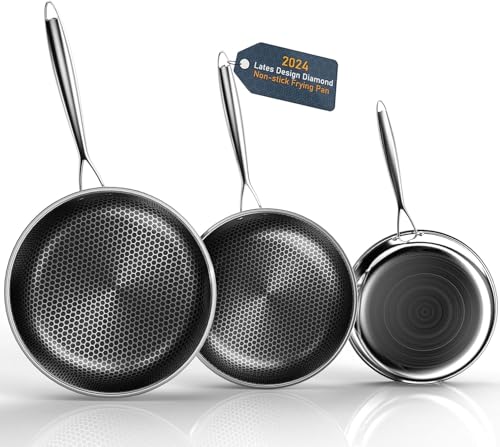 51hkd5yvopl.jpg Kiseely - Poêles antiadhésives diamant 26cm+28cm+30cm, Acier inoxydable de première qualité, Compatible induction, Sans