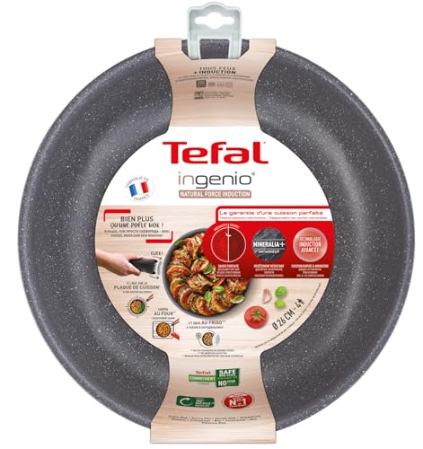 51jt9xu8dsl.jpg Poêle Wok Tefal Ingenio 26 cm Induction Antiadhésif Empilable Fabriqué en France Natural Force