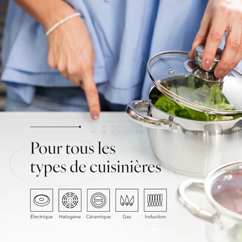 51kfeas0rul.jpg FLORINA Marmite Inox 6 l OLIVER I Diamètre de 24 cm I Convient à l'Induction et tous Les Feux I Casserole Acier Inoxydab