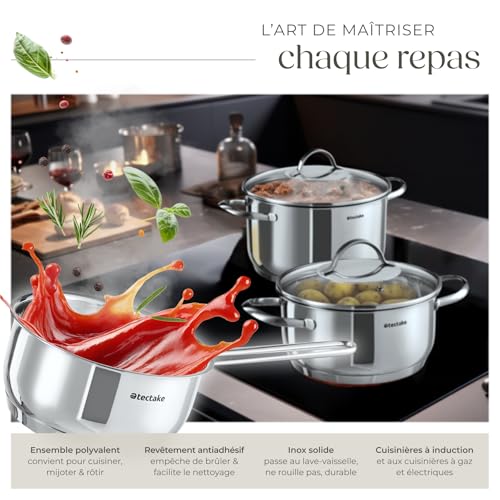 51la5z88x3l.jpg tectake® Batterie de cuisine Inox idéal pour induction et gaz Casseroles & couvercle 7 pcs Cuisine accessoires Faitout i
